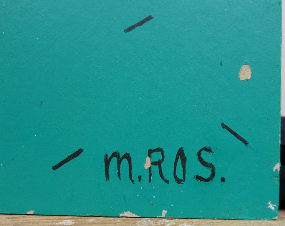 Mari Ros: Acryl op board, Rood tasje op zwarte stoel (groot) kopen? Bied vanaf 1!