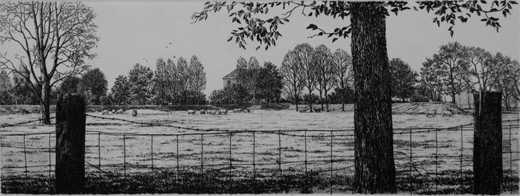 Wim van der Meij, ets, Weiland bij Utrecht verkocht voor € 50!