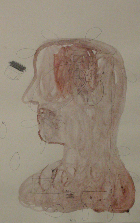 ROBBIE CORNELISSEN, Gemengde techniek op papier, Man droomt jongen (1) verkocht voor € 180!