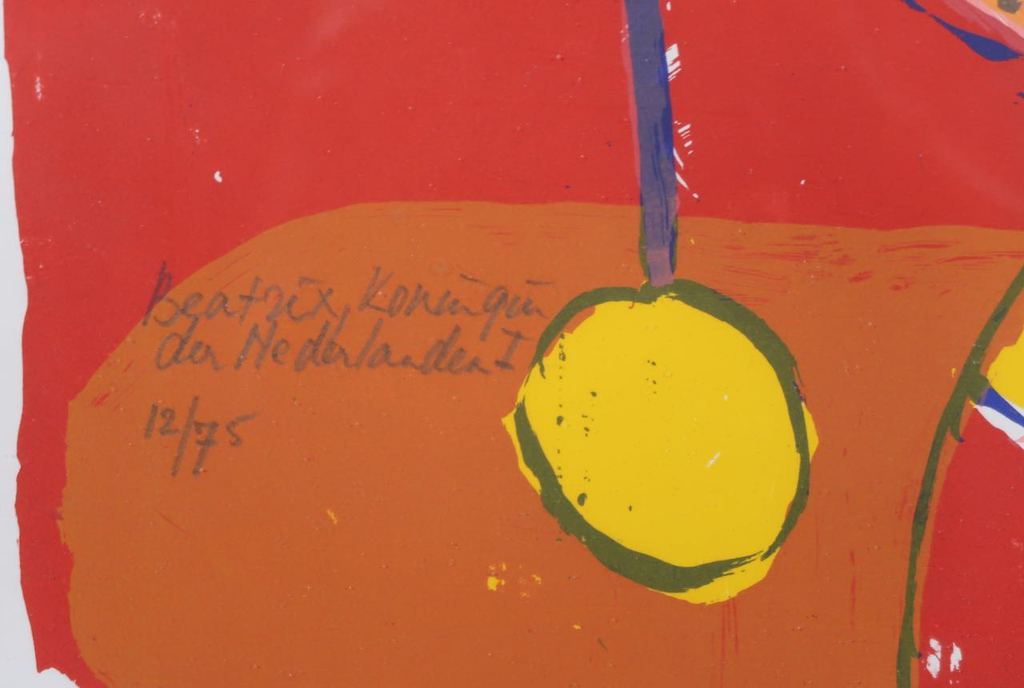 Meertje Kaal: Zeefdruk, Beatrix koningin der Nerderlanden I - Ingelijst kopen? Bied vanaf 1!