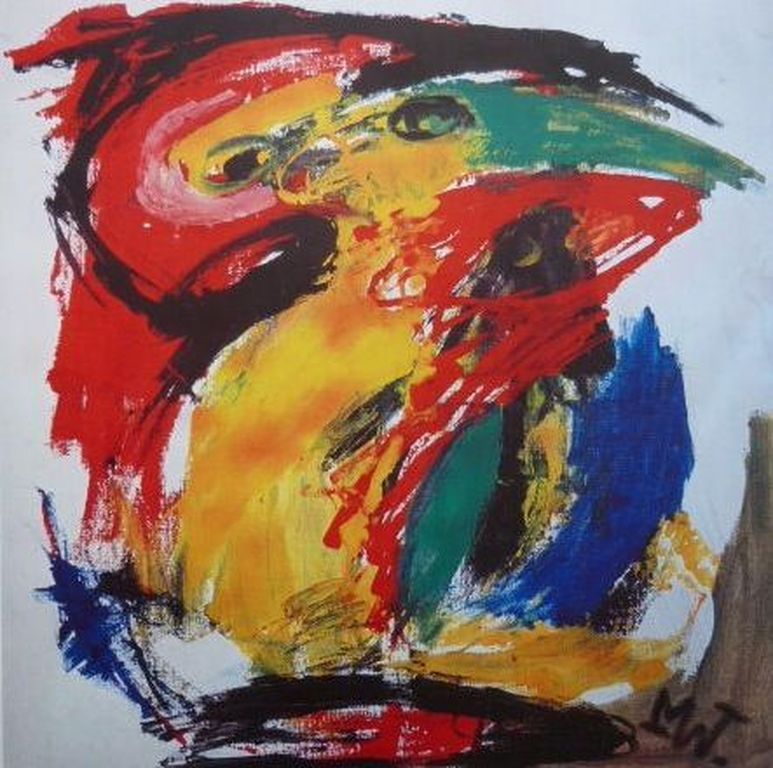 MARTIN van WORDRAGEN  Gr Zeefdruk (80x90cm)   RUMOER IN DE VOLIERE Handgesign. kopen? Bied vanaf 75!