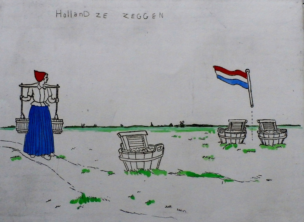 Pieter Holstein - handingekleurde ets: Holland ze zeggen kopen? Bied vanaf 60!