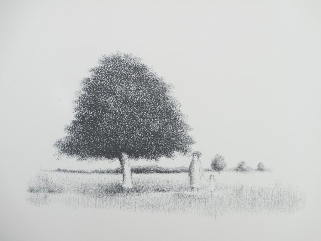 Metten Koornstra, Vrouw en kind in surrealistisch landschap, Litho kopen? Bied vanaf 65!