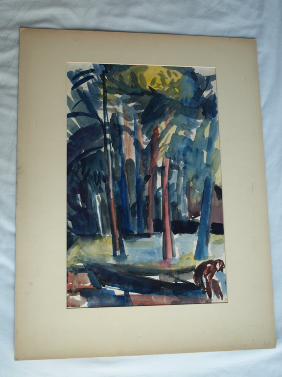 Niels Hamel : Aquarel – Man in Bos – gesigneerd - 1958 kopen? Bied vanaf 50!