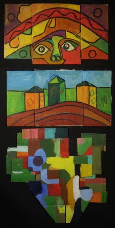 Lot met 3x olieverf en collage werken op karton van Meertje Kaal kopen? Bied vanaf 1!