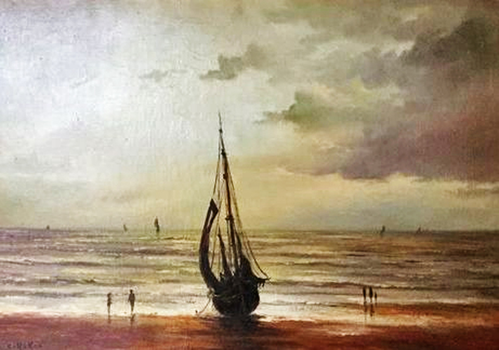 Conrad Van Reken (1879-1959): Olieverf op doek - Boot op het strand kopen? Bied vanaf 150!