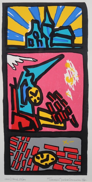 Peter Louman: Zeefdruk, Torenval - Ingelijst kopen? Bied vanaf 1!