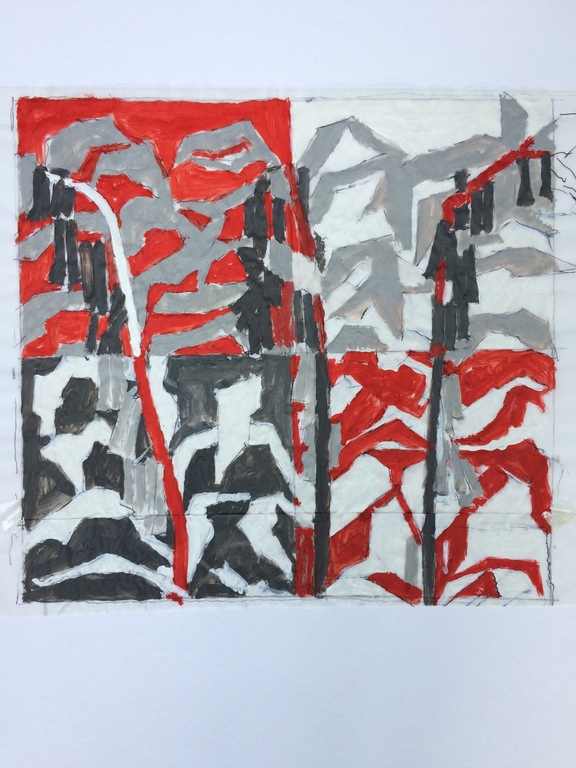 Hans Ebeling Koning, voorstudie zeefdruk, gouache, Salomonszegels kopen? Bied vanaf 50!