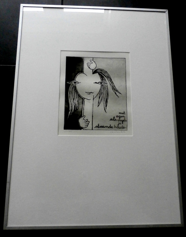 Ans Wortel - Ingelijste ets: Met ogen als vogels verkocht voor € 70!