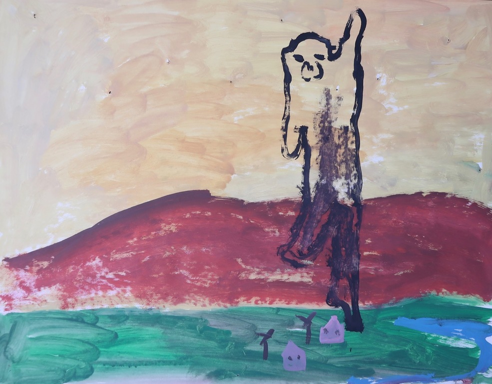 Ruven Levav: Gouache, Figuur in landschap met huisjes kopen? Bied vanaf 1!