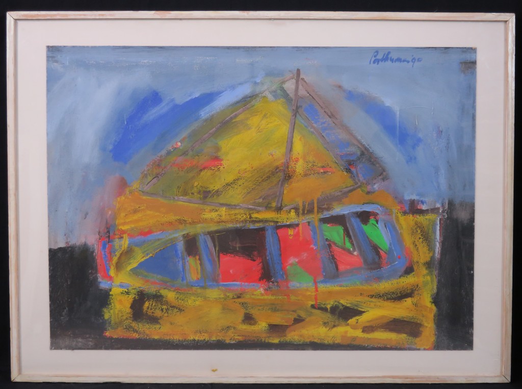 Simon Posthuma: Acryl op papier, Zeilboot - Ingelijst verkocht voor € 100!