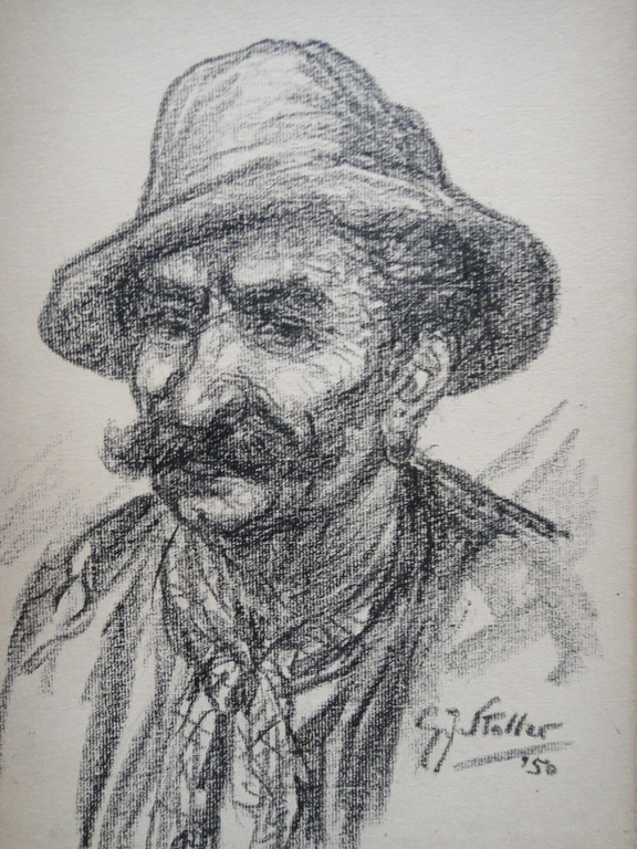 Gerard Johan (GJ) Staller, tekening, portret van een marktkoopman (?) verkocht voor € 95!