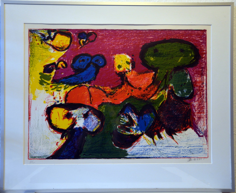 MOGENS BALLE kleurenlitho - z.t. - H.C. exemplaar - Deense CoBrA kunstenaar verkocht voor € 215!