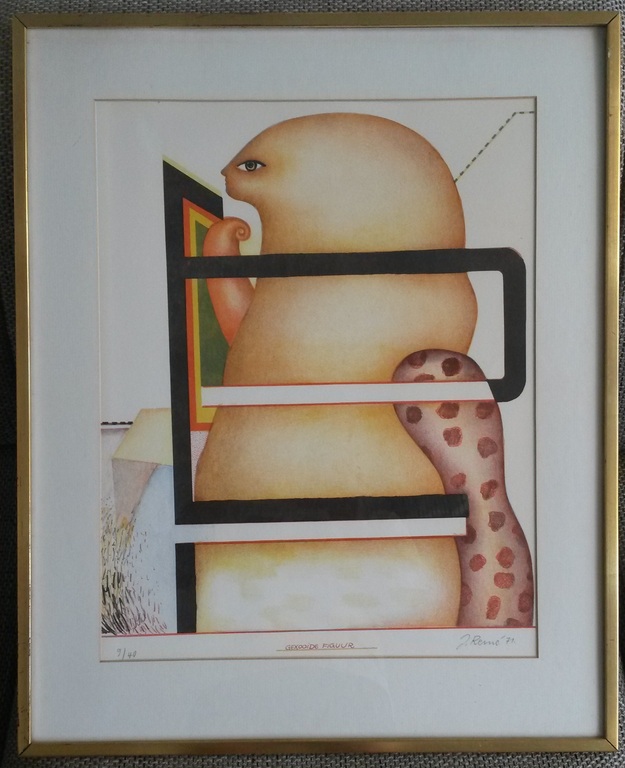 Jörg Remé - 'Gekooide Figuur' - gesigneerde litho uit 1971, nummer 9/40  kopen? Bied vanaf 45!