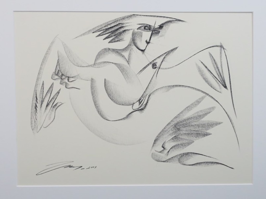 Tjavdar Iliev: Krijttekening, Vrouw en vogel kopen? Bied vanaf 50!