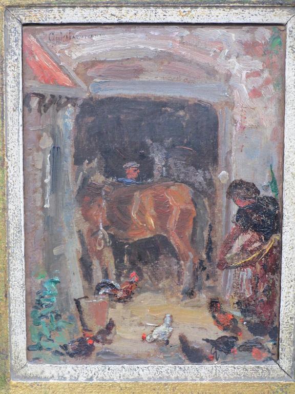 Gerard Westermann, Stal met paarden en pluimvee, Olie op paneel kopen? Bied vanaf 125!