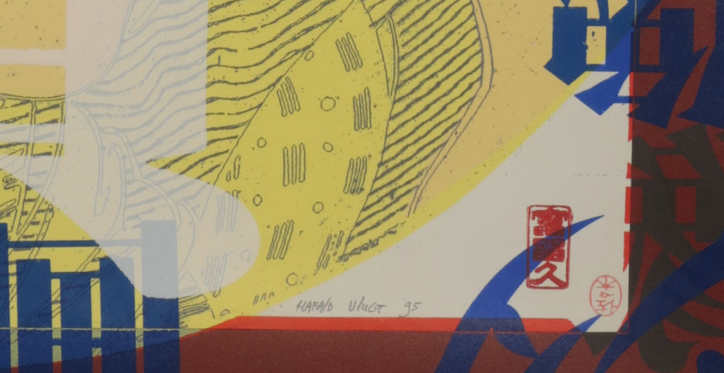 Harald Vlugt: Zeefdruk en Collage, Golden faces - Ingelijst kopen? Bied vanaf 20!