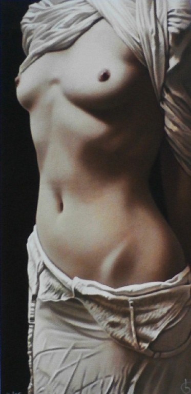 Willi Kissmer - giclee op linnen: Half naakt met 2 doeken - groot! kopen? Bied vanaf 250!