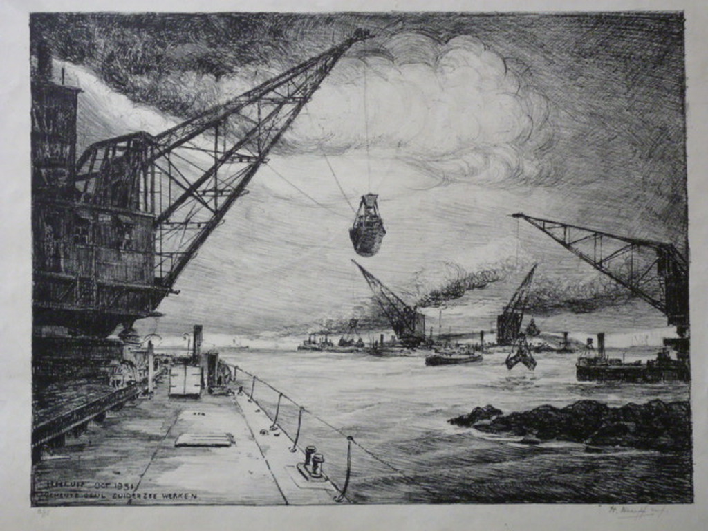 Herman Heuff - litho - Geheime geul Zuiderzeewerken verkocht voor € 55!