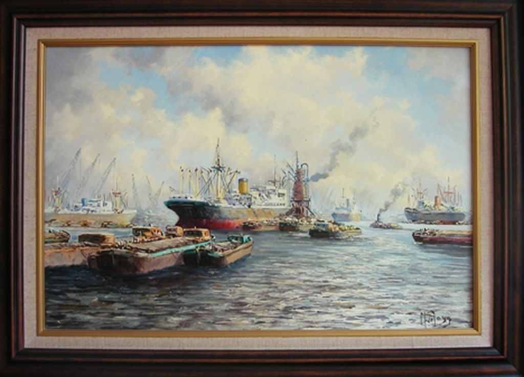 Haven van Rotterdam - olieverf op doek - gesigneerd als M de Jong kopen? Bied vanaf 350!