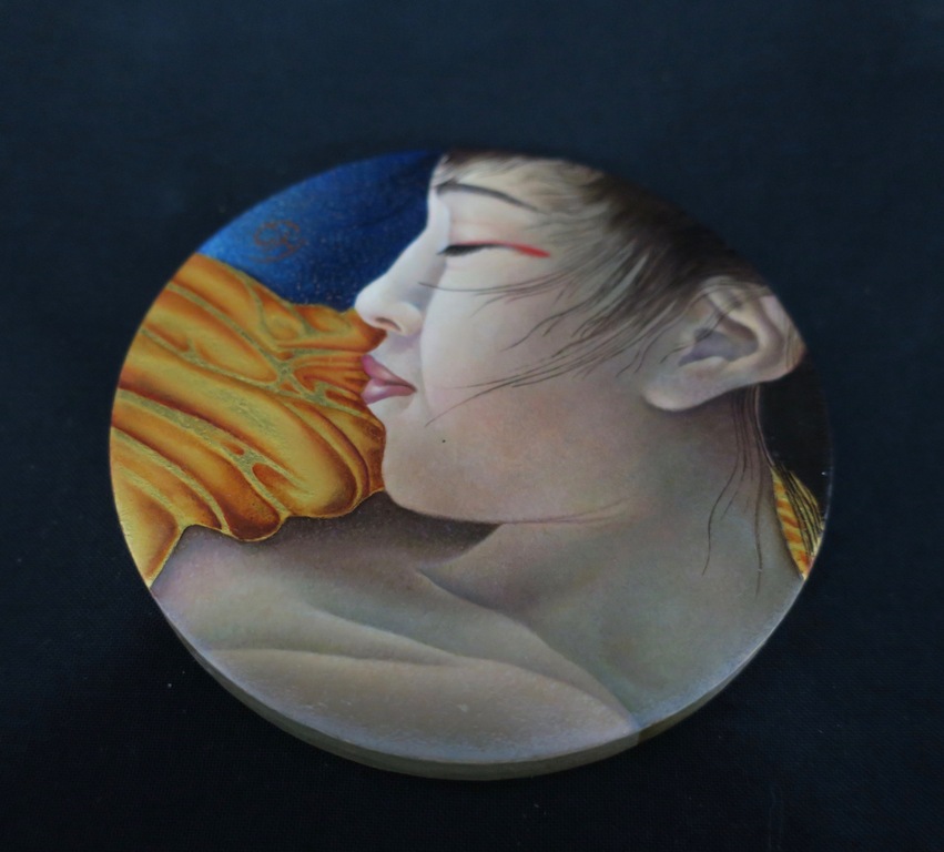 Frans van Hienen: Tempera en bladgoud op paneel, Dame en profil kopen? Bied vanaf 200!