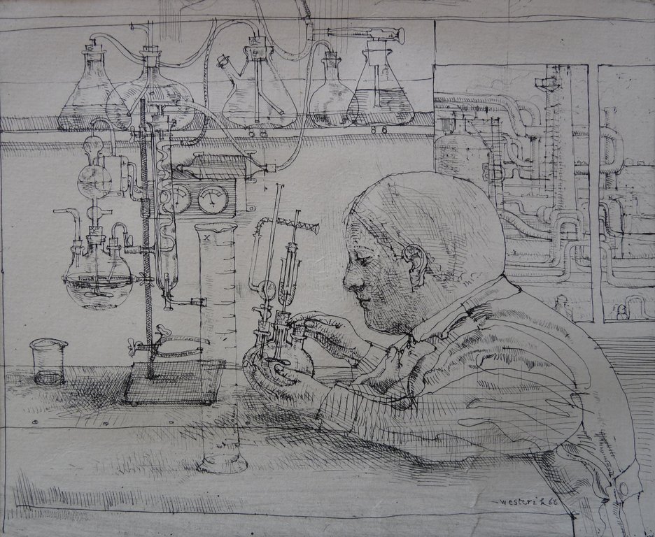 Co Westerik, ets "Chemicus". verkocht voor € 270!