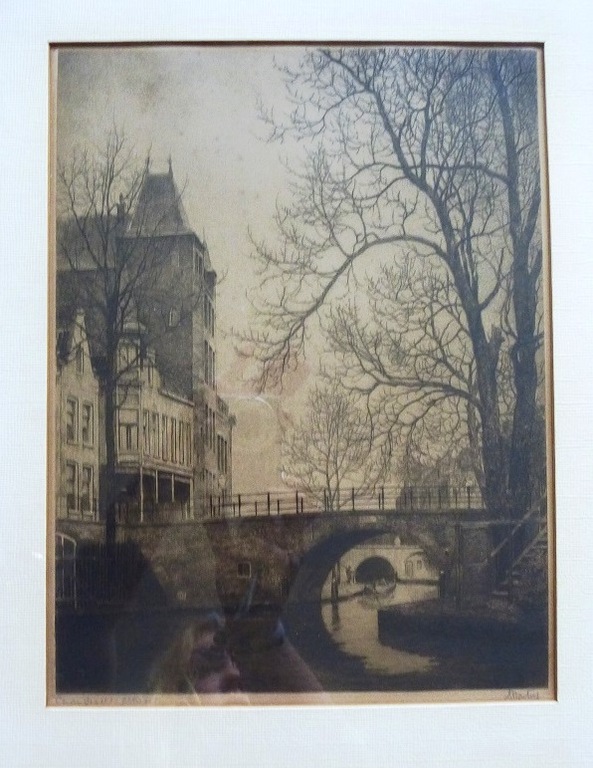 Dirk Harting, ets: nieuwe gracht Utrecht, handgesigneerd verkocht voor € 75!