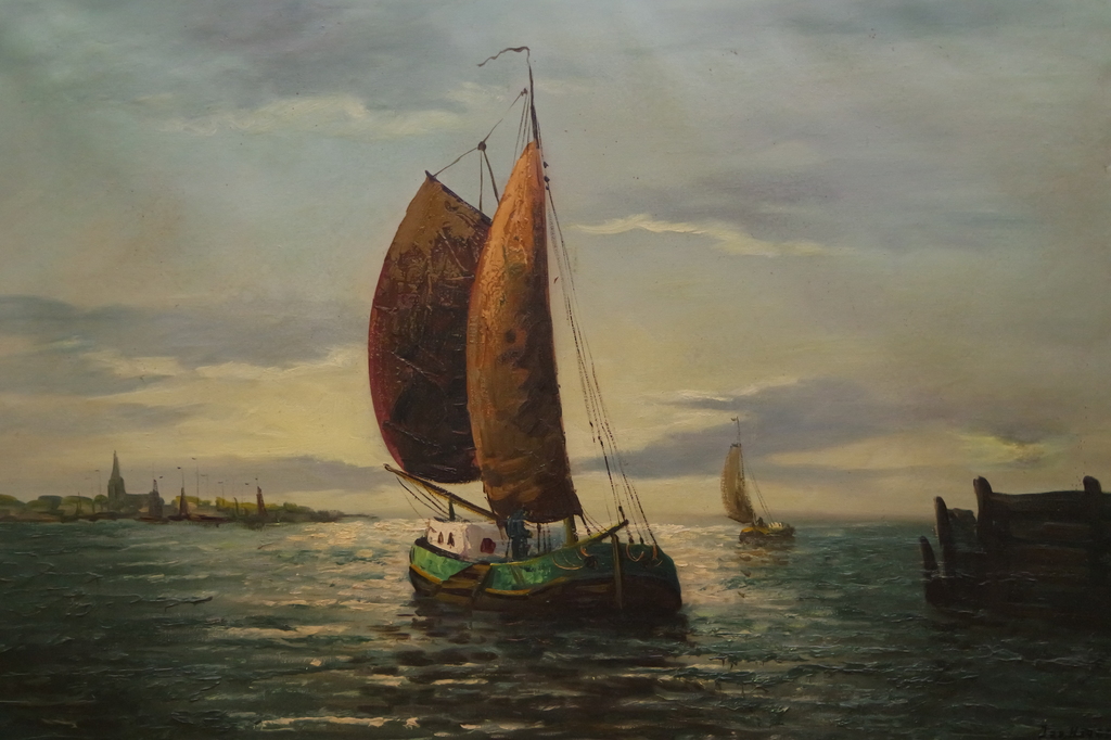 Jan van der HEIJDEN (1911 - 1992) - olieverf op doek - zeilschepen op zee kopen? Bied vanaf 295!