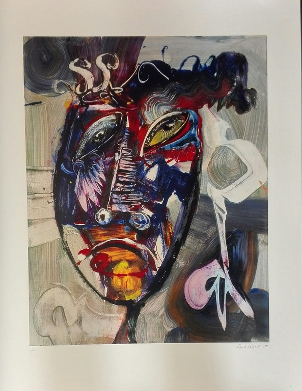 Jan te Wierik, zeefdruk op papier, Titel: Masker kopen? Bied vanaf 80!