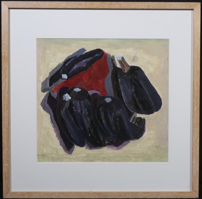 Hans Ebeling Koning: Olieverf op papier, Aubergines - Ingelijst verkocht voor € 50!
