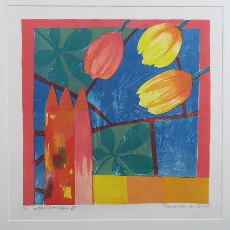 Fenneke van der Elst: Litho, Stilleven met tulpen III - Ingelijst kopen? Bied vanaf 1!