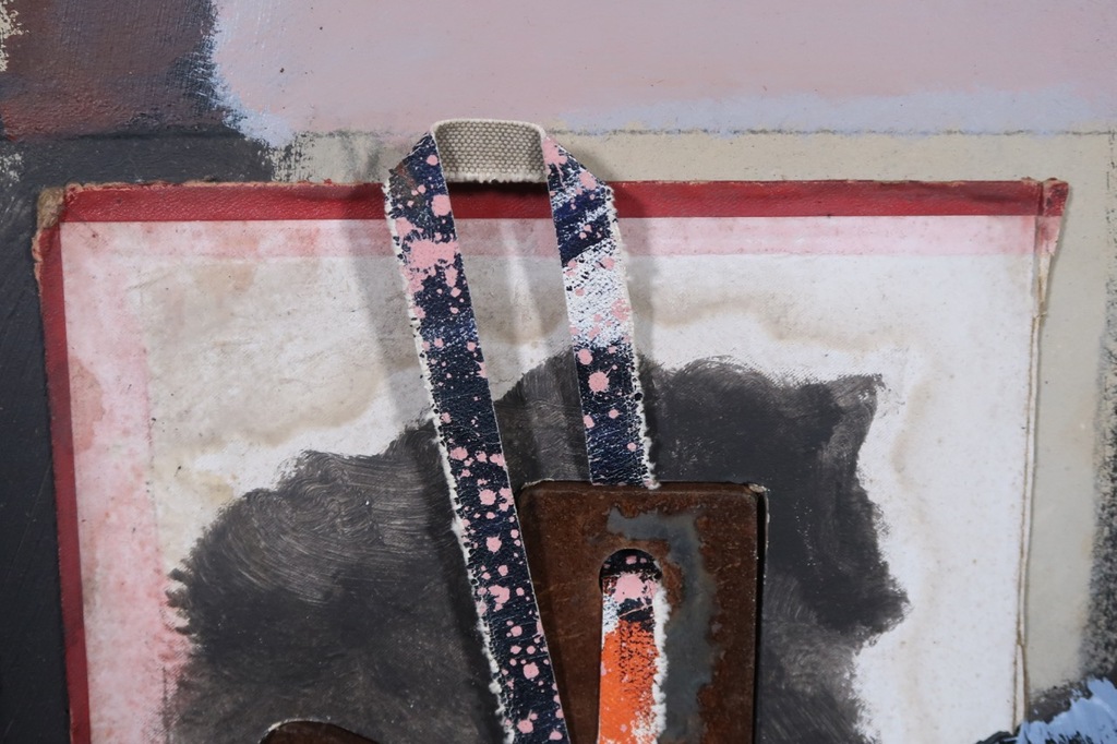 Jan Martens: Assemblage, Stof en IJzer op karton, Z.T. kopen? Bied vanaf 80!