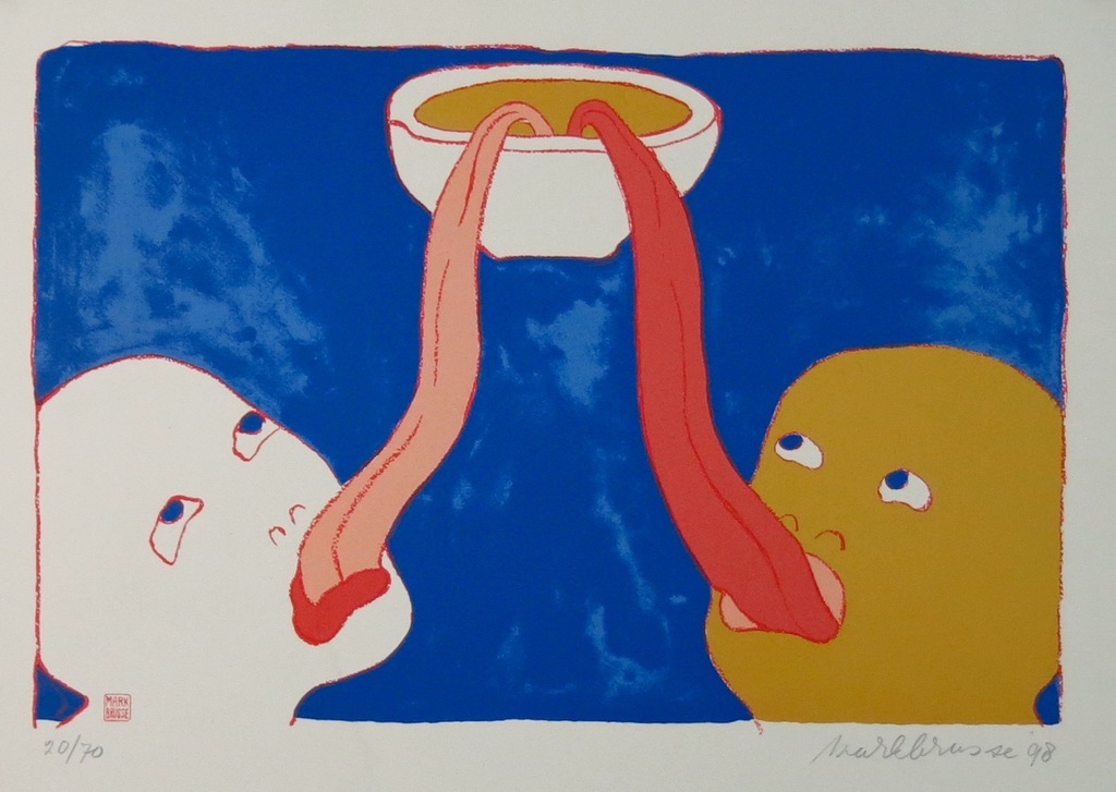 Mark Brusse: Litho, Twee figuren kopen? Bied vanaf 20!