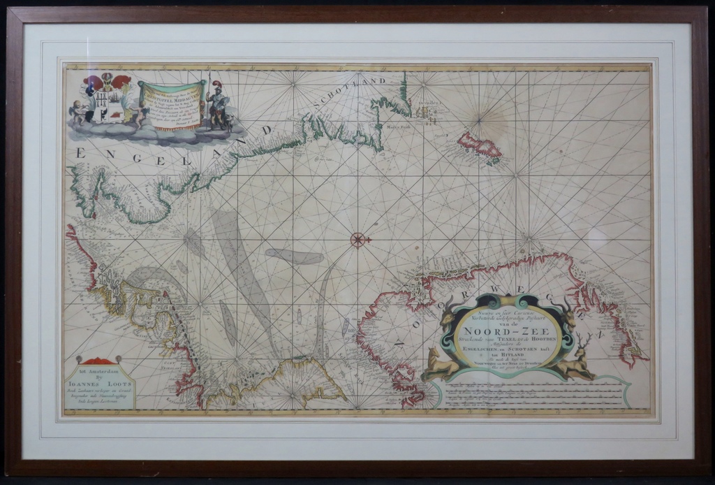 Johannes Loots: Gravure, Landkaart Noordzee - Ingelijst (Groot) kopen? Bied vanaf 1!