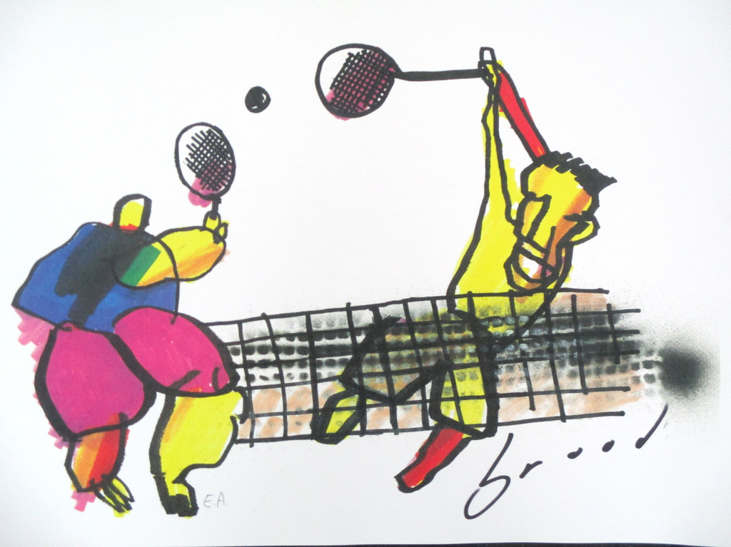 Herman Brood, TENNIS, handgesigneerde zeefdruk op dik papier verkocht voor € 60!