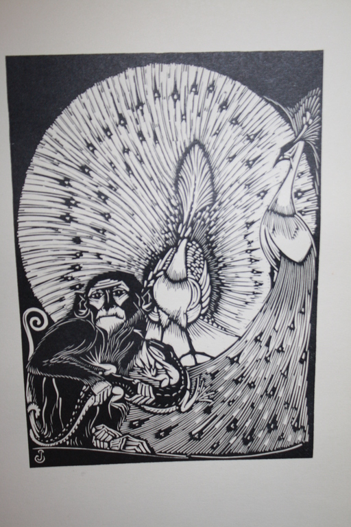 JAN SCHONK - ART DECO HOUTSNEDE 1926 aap en pauw kopen? Bied vanaf 40!