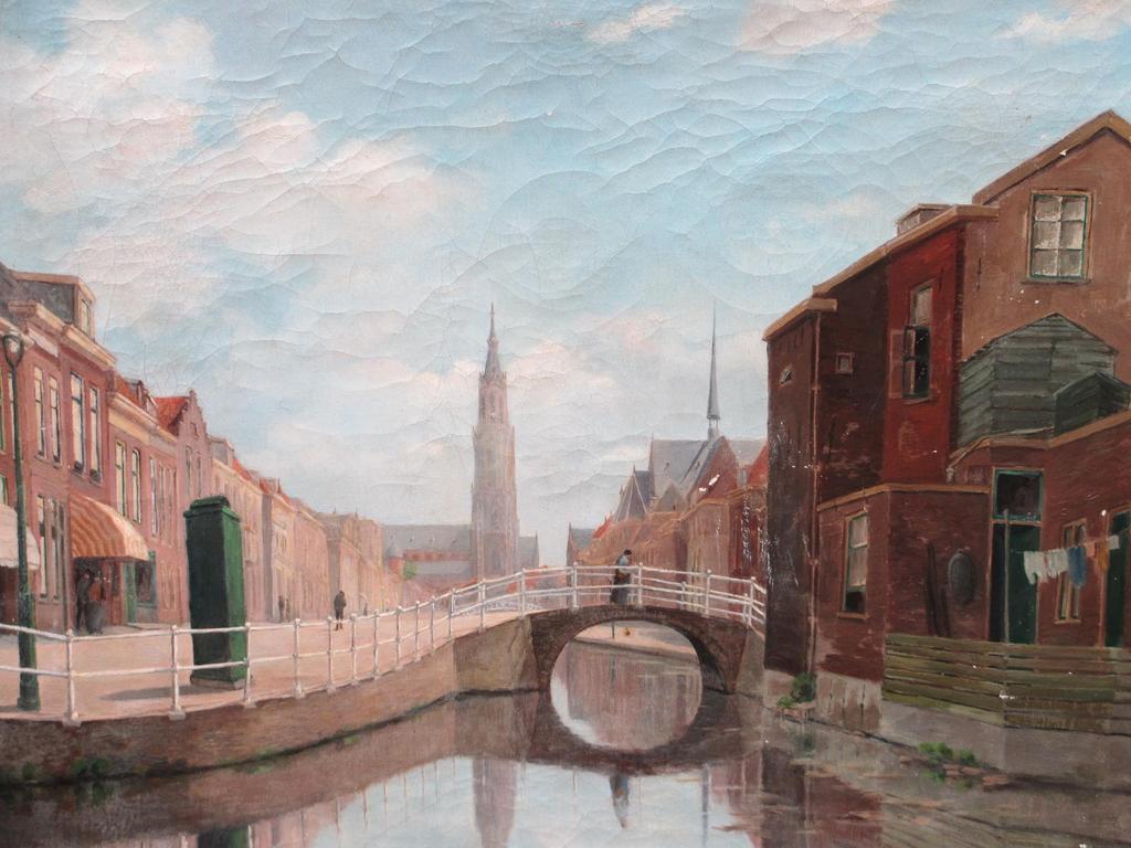 P.Niessen, Grachtengezicht Delft, Olieverf op doek kopen? Bied vanaf 35!