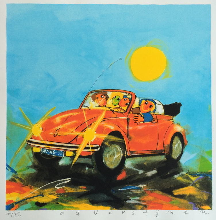 Ad Verstijnen, zeefdruk , Kever Cabrio verkocht voor € 40!
