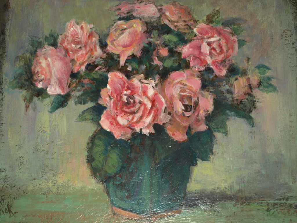 Simon Kok – Acryl op board – Rozen - Gesigneerd – ca 1970 kopen? Bied vanaf 1!