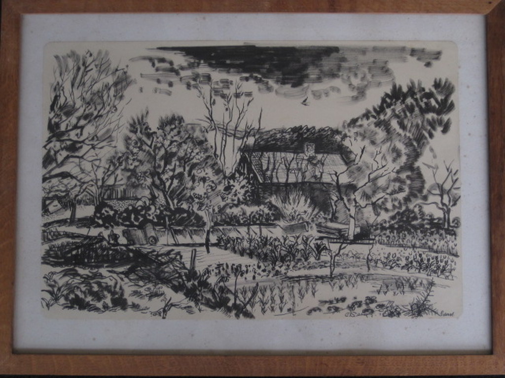 H.v/d Idsert 1921-1993 Bergense School "moestuin" inkttekening gesigneerd  kopen? Bied vanaf 1!