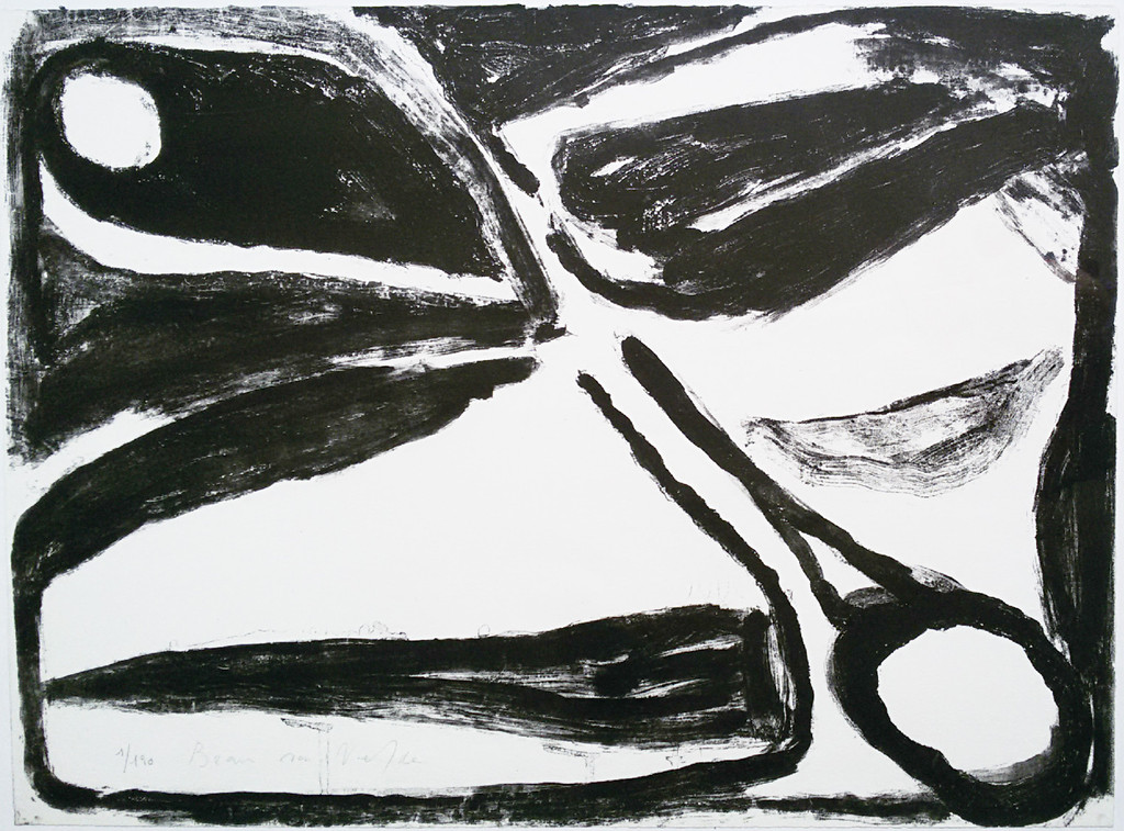 Bram van Velde - Compositie in zwart en wit, litho (ingelijst, eerste druk!) verkocht voor € 170!