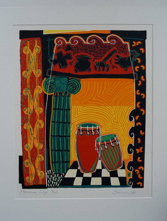 Diana van Hal - gesigneerde linosnede - Havana Vieja verkocht voor € 35!