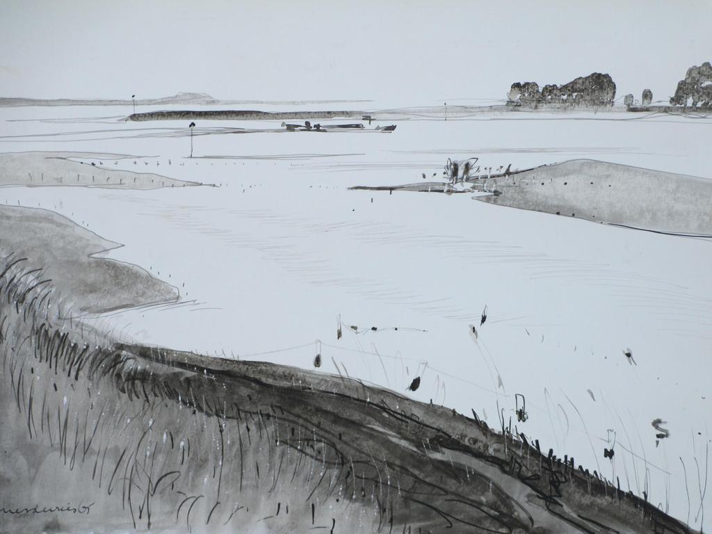 Jannes de Vries, Rivierlandschap, Inkttekening 1965 kaufen? Bieten Sie von 130!