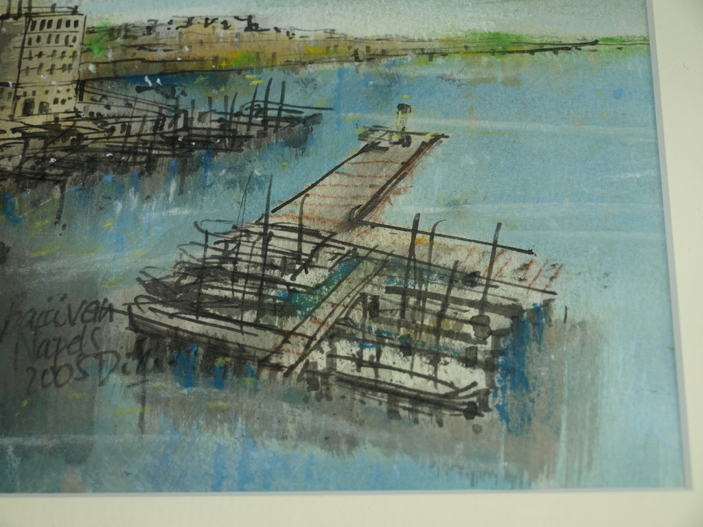 DICK VOS (1942) – Gemengde techniek –“Baai van Napels” – Gesigneerd & ingelijst  kopen? Bied vanaf 45!