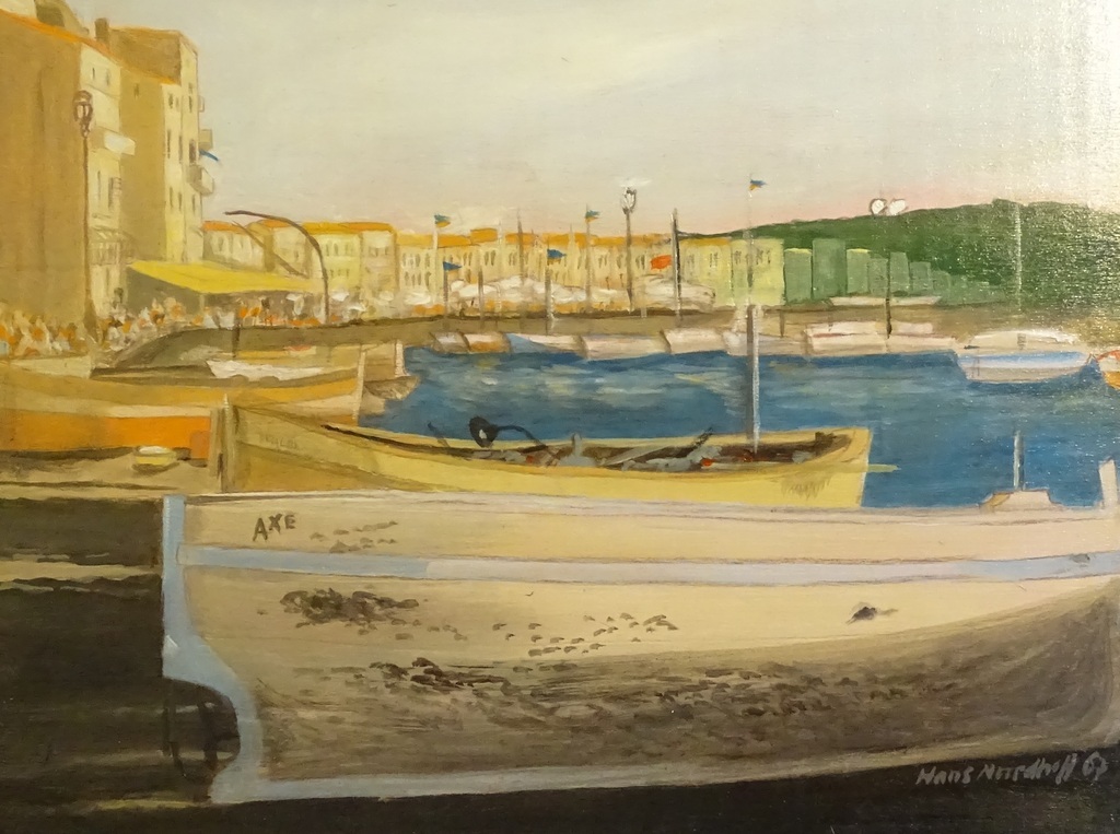 Hans Noordhoff (1943)  --  Olieverf op paneel  --  St Tropez 1967 kopen? Bied vanaf 45!