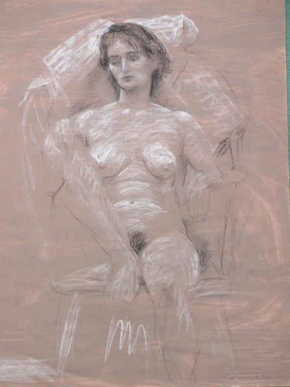 Nico Vrielink, Zittend Naakt, Gemengde techniek/krijt verkocht voor € 175!
