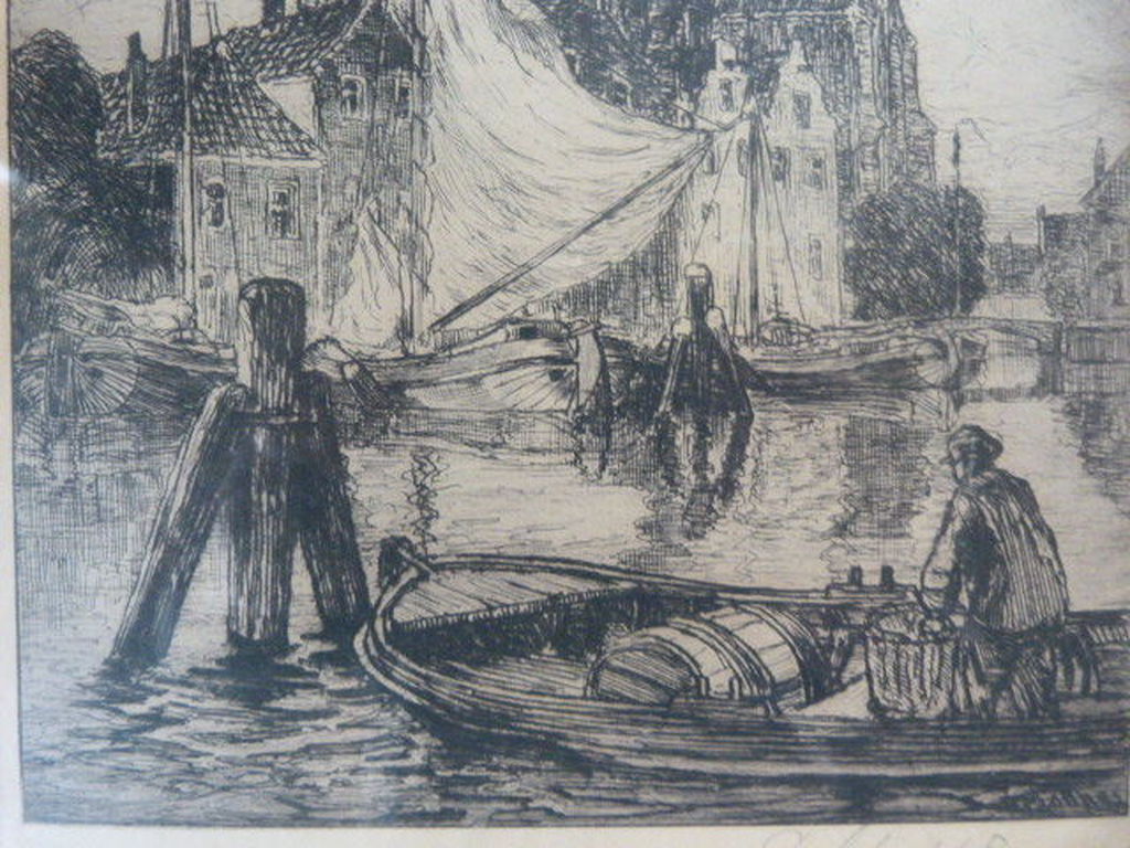  Oskar Paul Matthes ( 1872 – 1956 ) - Gezicht op haven te Dordrecht. kopen? Bied vanaf 1!