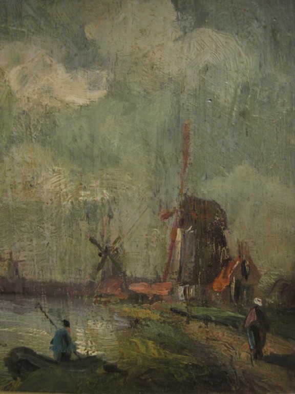 Charmant 19e eeuws Haagse school olieverf op paneel Hollands landschap  verkocht voor € 100!