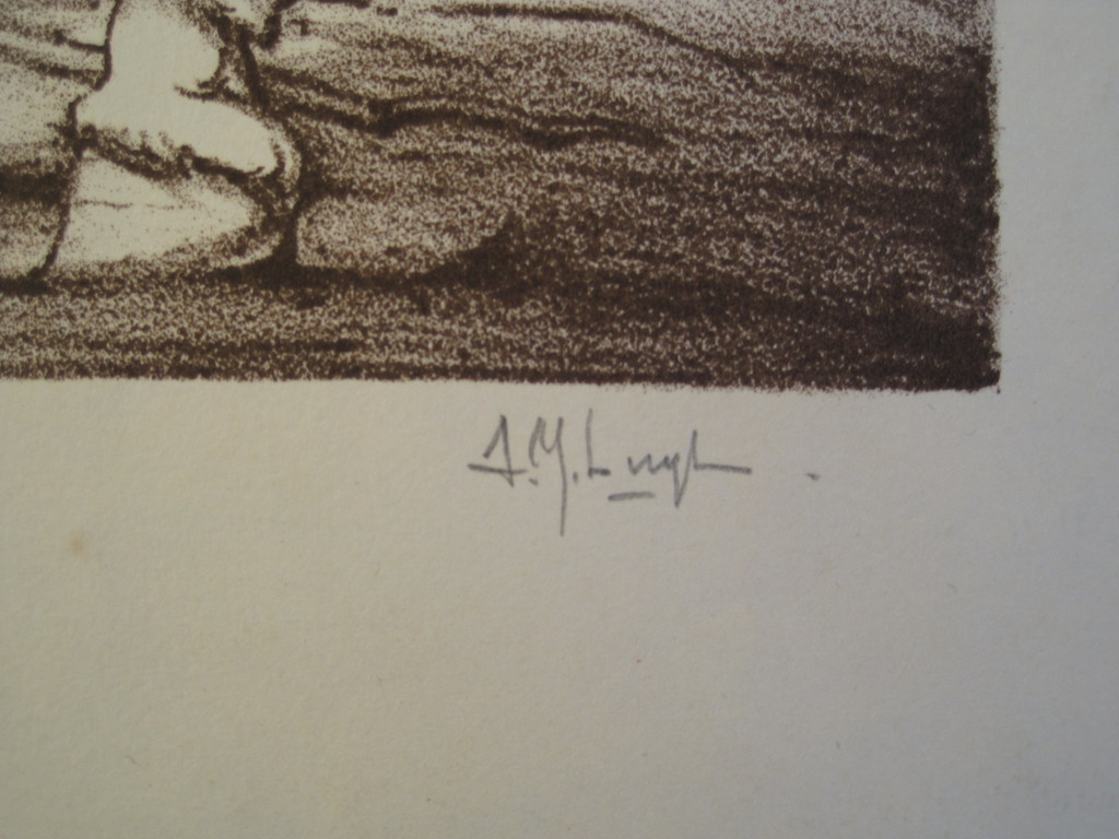 Interessante grote gesigneerde Litho Mythologische voorstelling A.M. Luijt (1879 kopen? Bied vanaf 1!