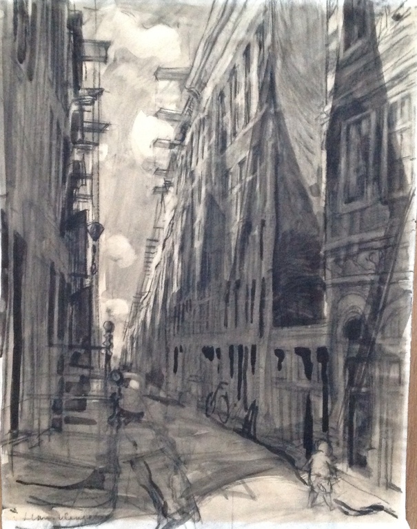 Hans Vleugels: houtskooltekening, Stad kopen? Bied vanaf 15!